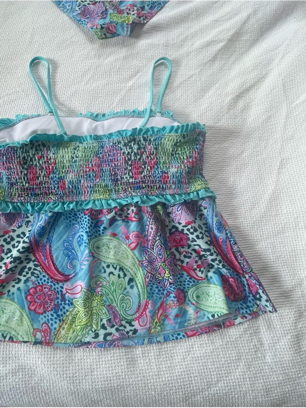 Women’s Aqua Smocked Tankini Top and Bottom $25 XXL Fits like 16 - 18. - Picture 5 of 9